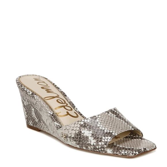 New! SAM EDELMAN Tesma Snakeprint Leather Wedge Slide Sandals Square Open-toe - Picture 2 of 11